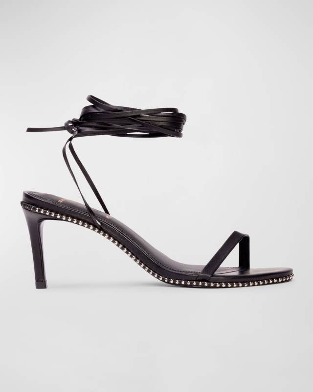 Leather Ankle-Tie Stud Sandals