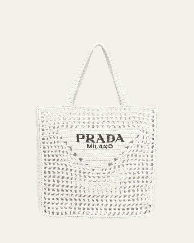 Bicolor Woven Logo Shopper Tote Bag