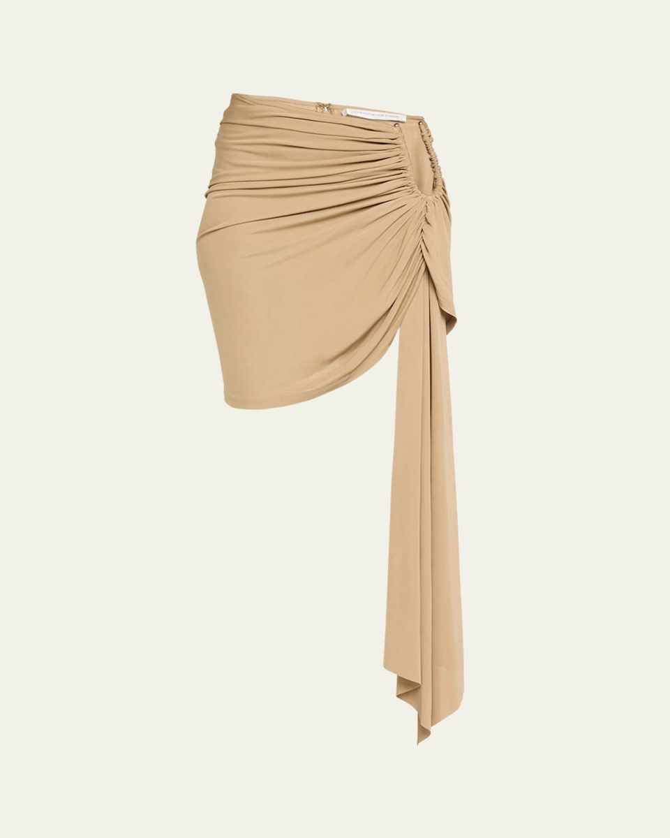 Arced Palm Draped Asymmetric Micro Skirt