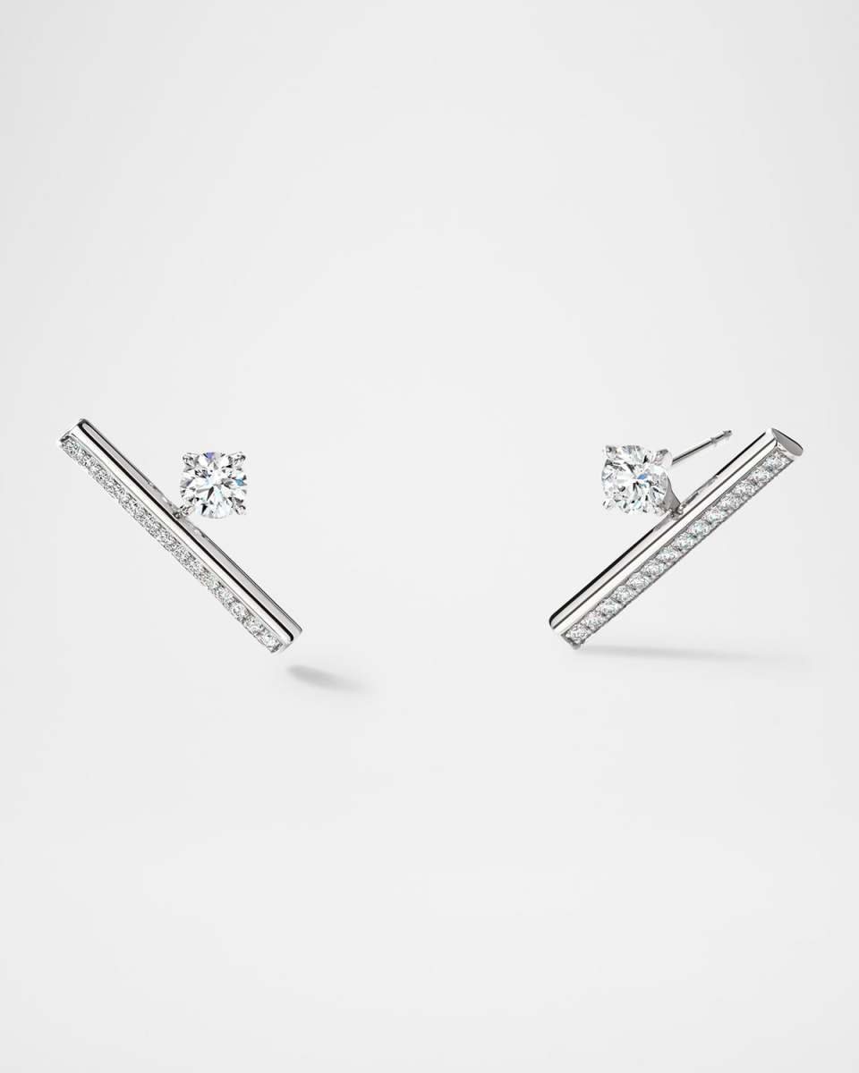 18K White Gold Barre Floating Single Diamond Pave Climber Earrings