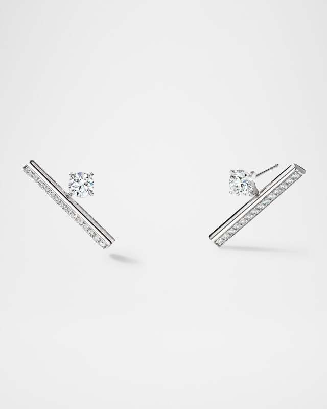 18K White Gold Barre Floating Single Diamond Pave Climber Earrings