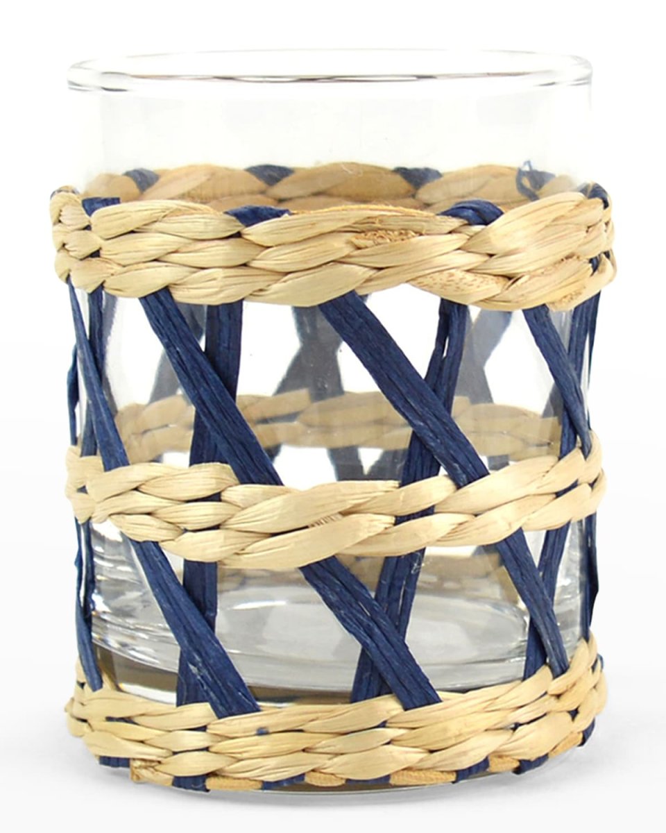 White Rattan Old-Fashioned Glasses, Set of 4