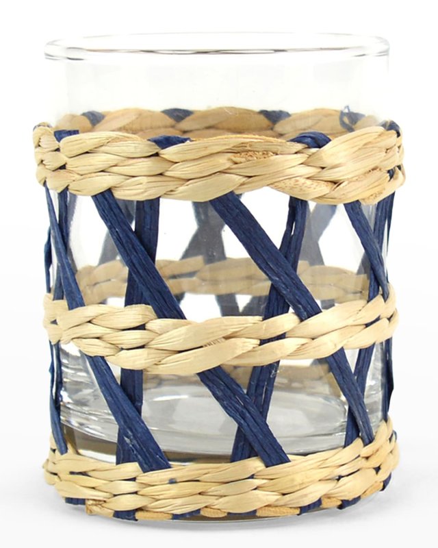 White Rattan Old-Fashioned Glasses, Set of 4