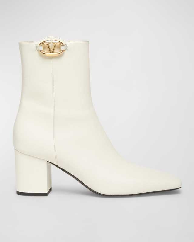 VLogo Leather Block-Heel Booties
