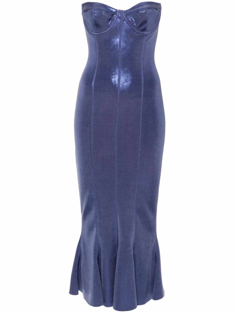 corset-style lamé midi dress