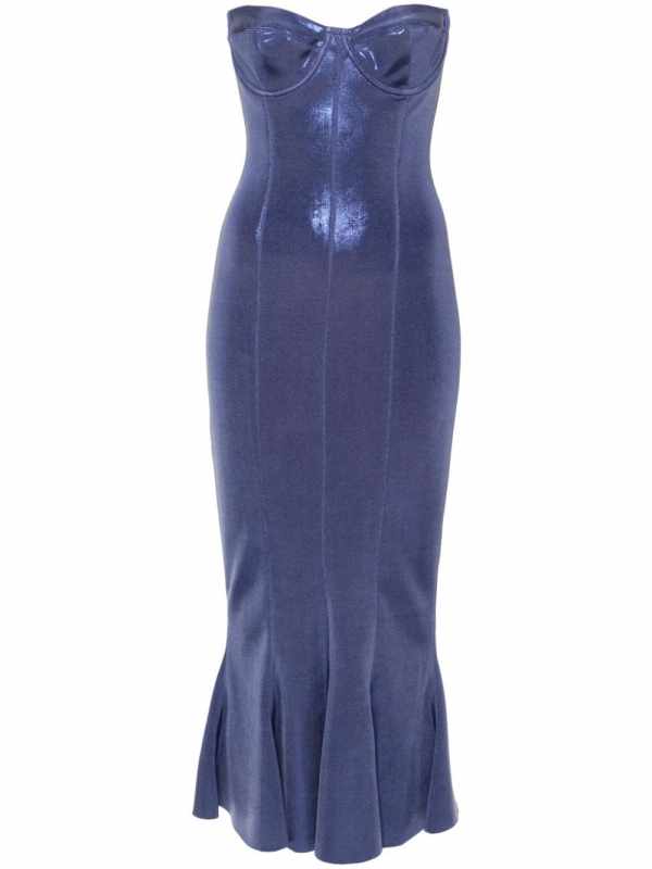 corset-style lamé midi dress