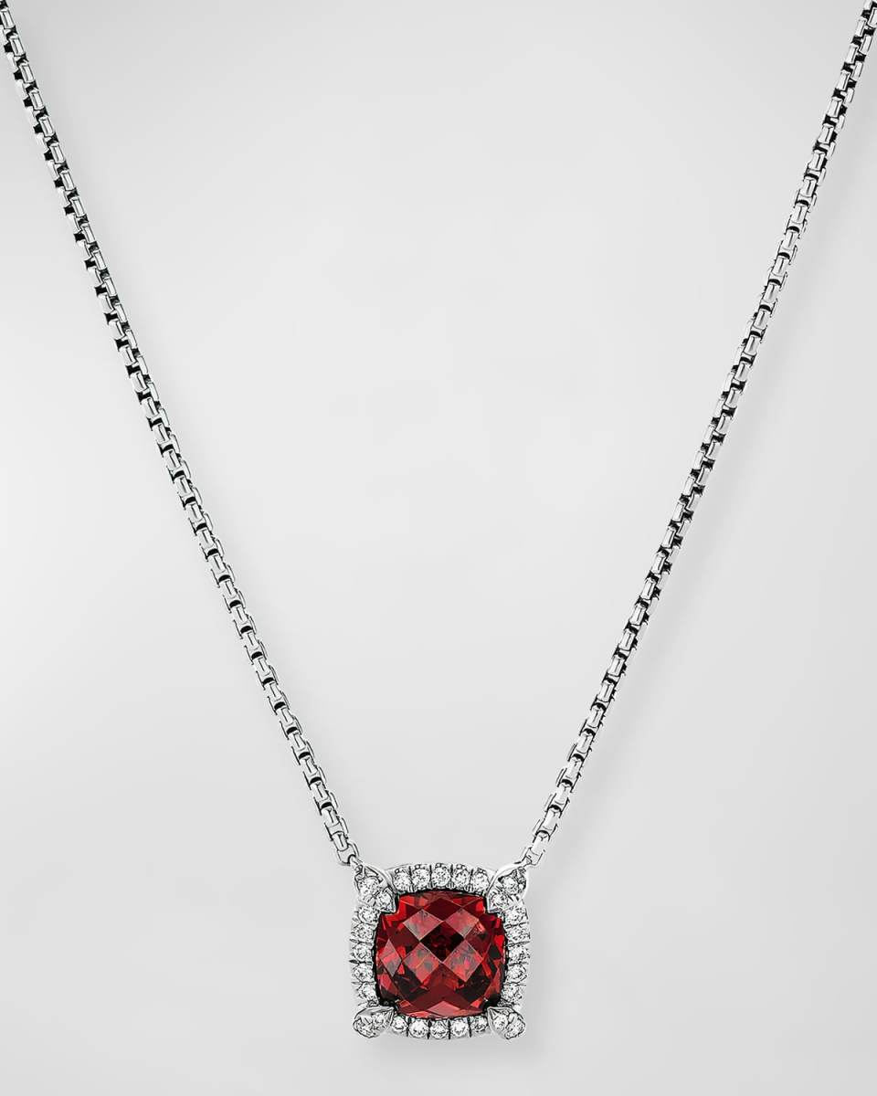 7mm Chatelaine Pendant Necklace with Gemstone and Diamonds in Silver