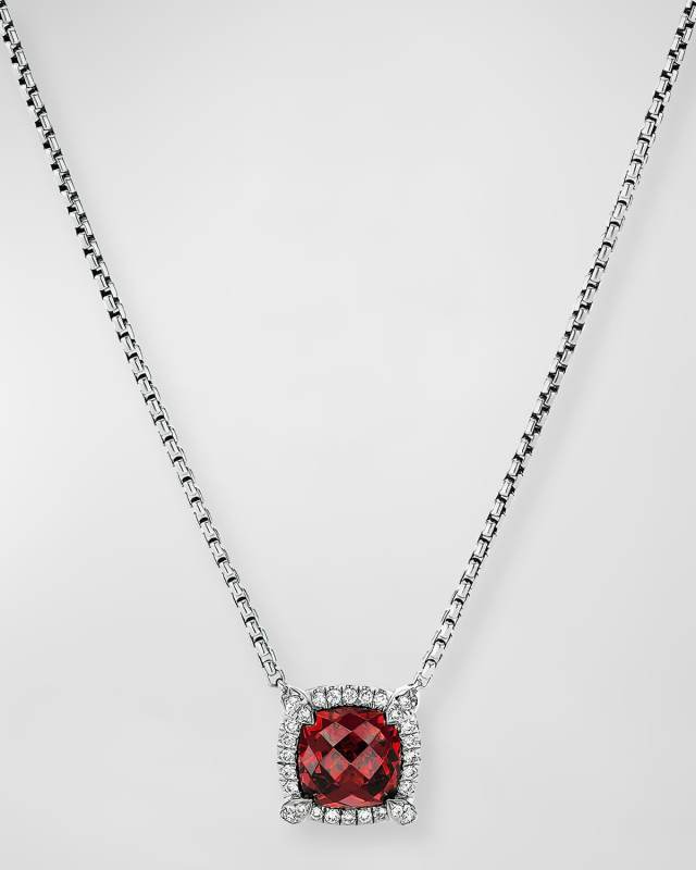 7mm Chatelaine Pendant Necklace with Gemstone and Diamonds in Silver