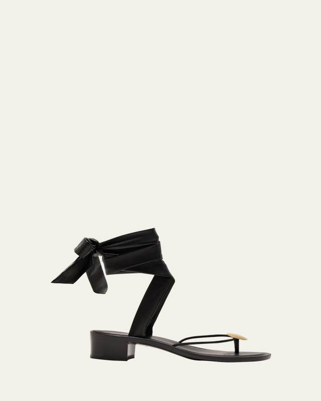 Cord Nappa Leather Heeled Thong Sandals