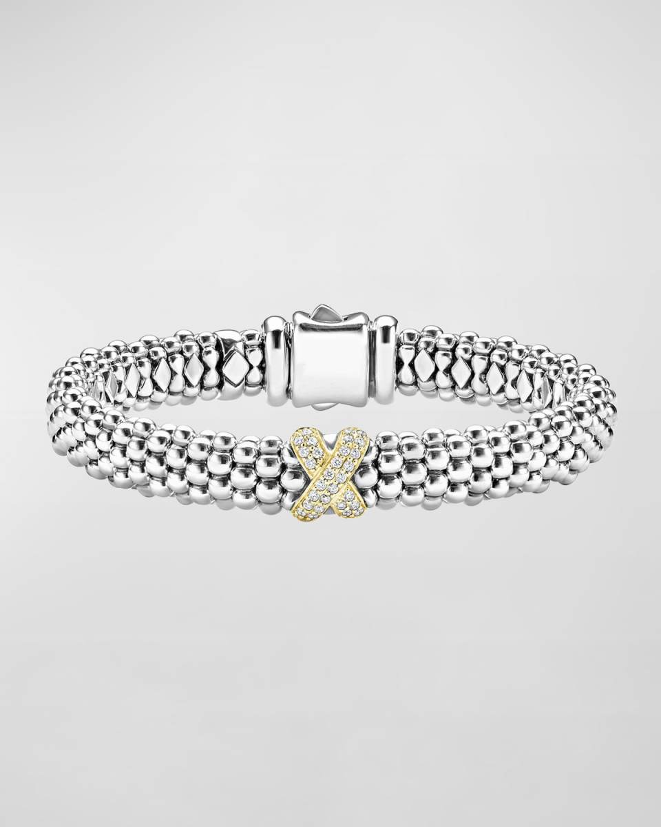 Silver Caviar Bracelet with 18k Diamond X