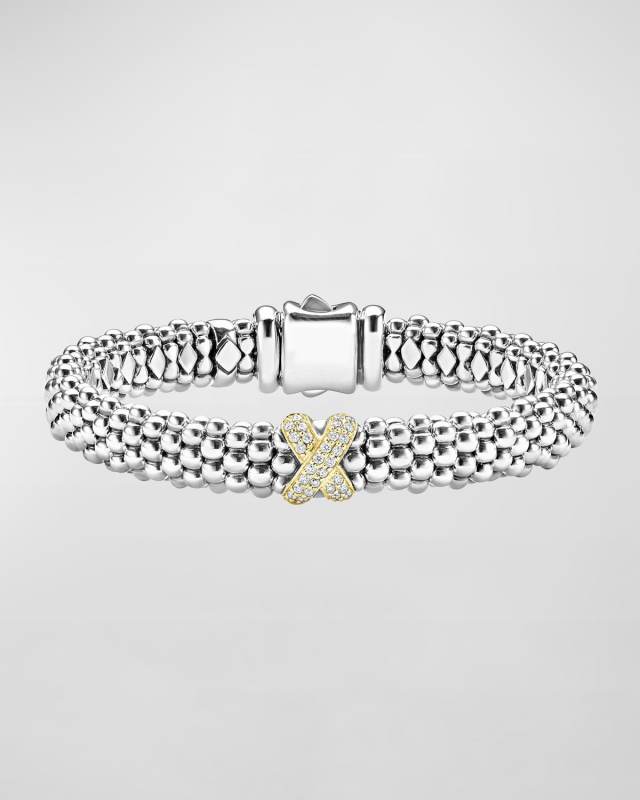 Silver Caviar Bracelet with 18k Diamond X