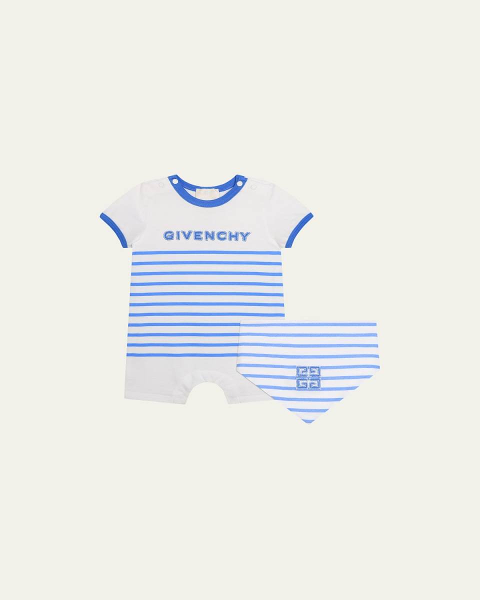 Boy's Striped 4G Embroidered Overall Set, Size 1M-18