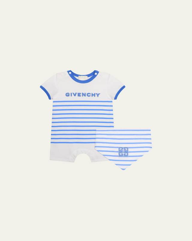 Boy's Striped 4G Embroidered Overall Set, Size 1M-18