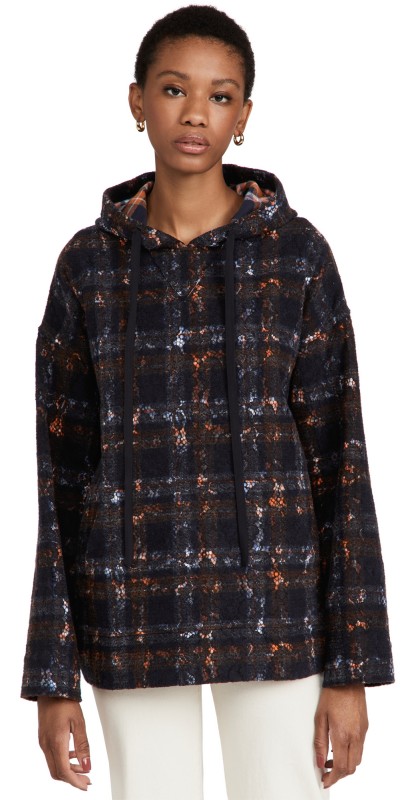 No. 21 Lace and Flannel Hoody Multi Cream