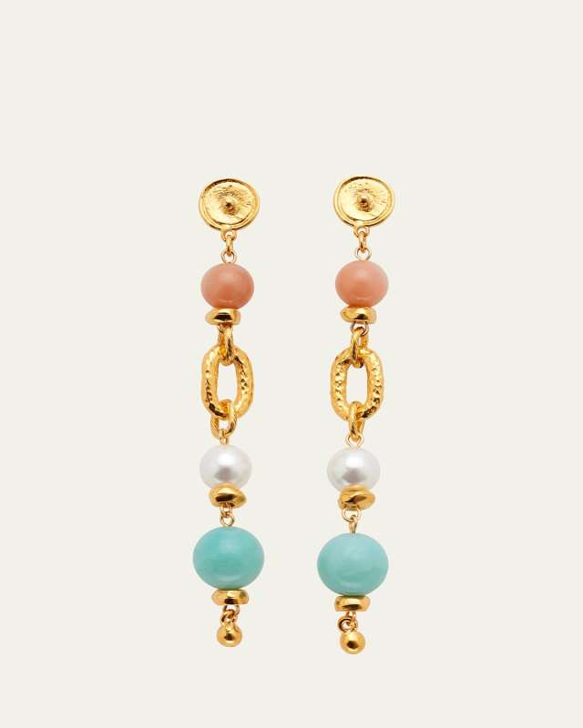 Pearly, Rose Quartz and Amazonite Earrings