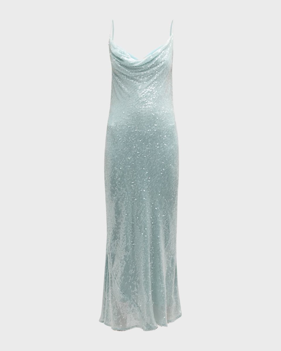 Sequin Viscose Cowl Backless Midi Dress