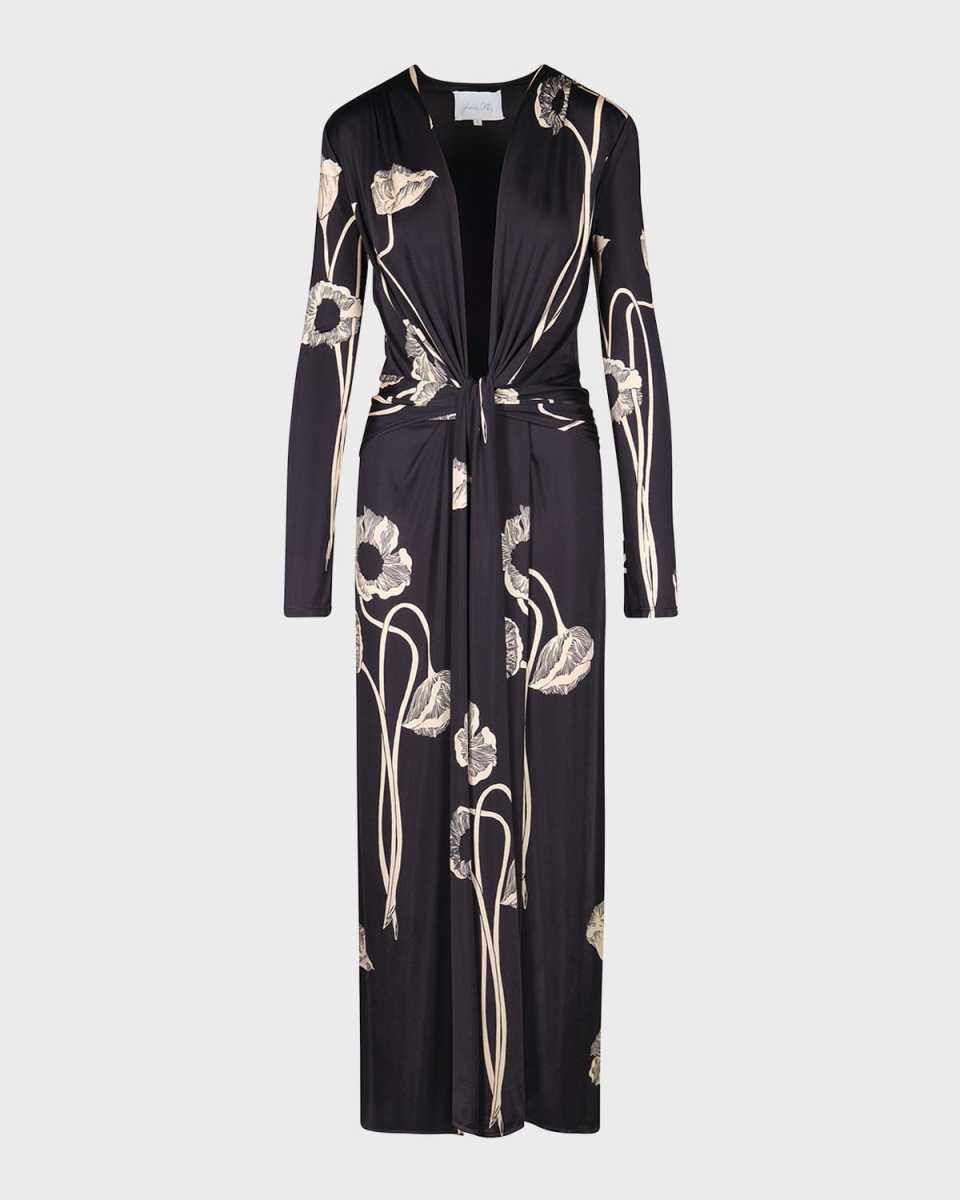 Poppy Oasis Long-Sleeve Draped Ankle Dress