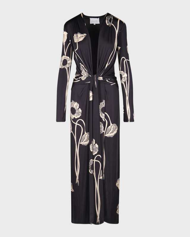 Poppy Oasis Long-Sleeve Draped Ankle Dress