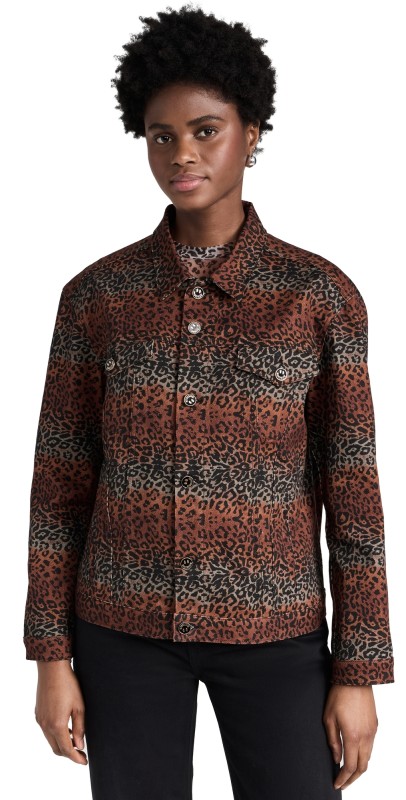 BruceGlen Linear Leopard Denim Jacket Leopard