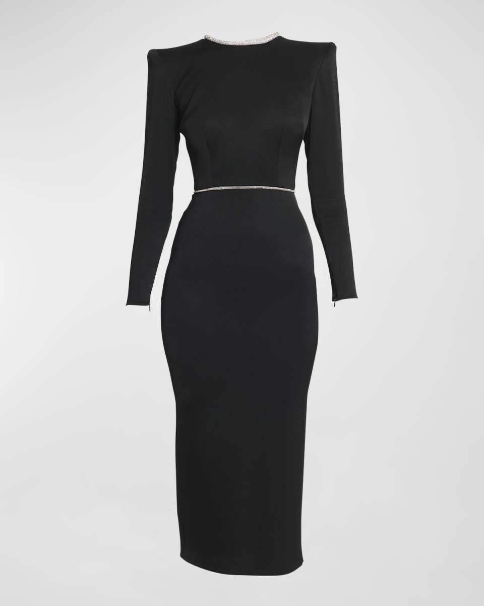 Crystal Trimmed Satin Midi Dress