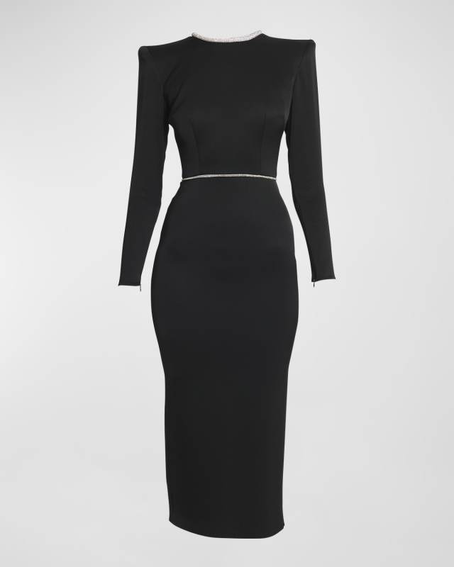 Crystal Trimmed Satin Midi Dress