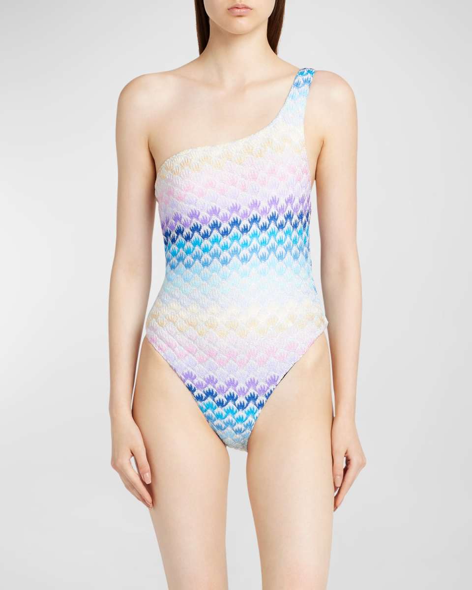 Degrade Lace-Effect Asymmetric One-Piece Swimsuit