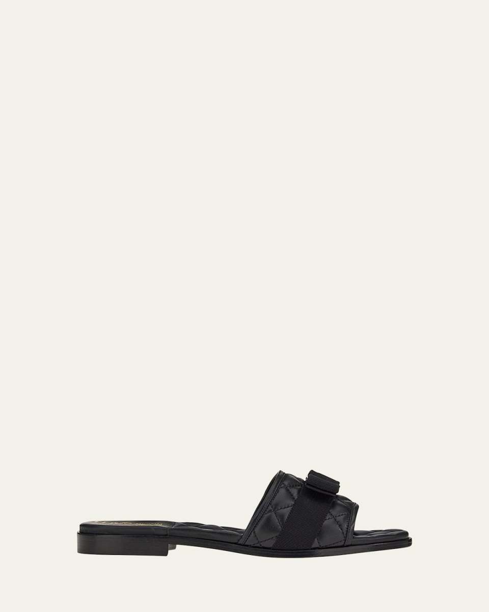Quilted Lambskin Bow Flat Sandals