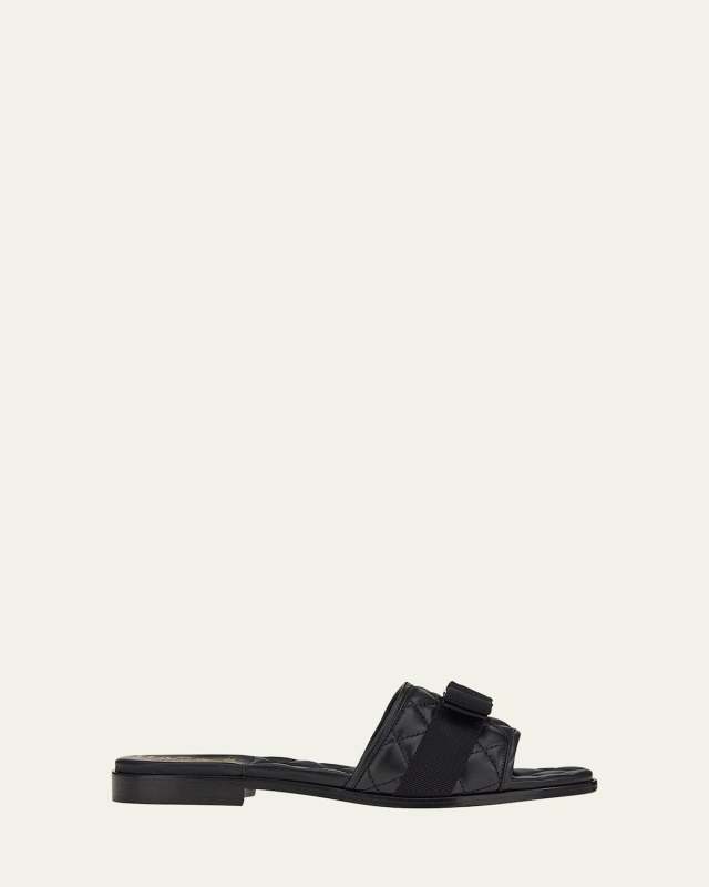 Quilted Lambskin Bow Flat Sandals
