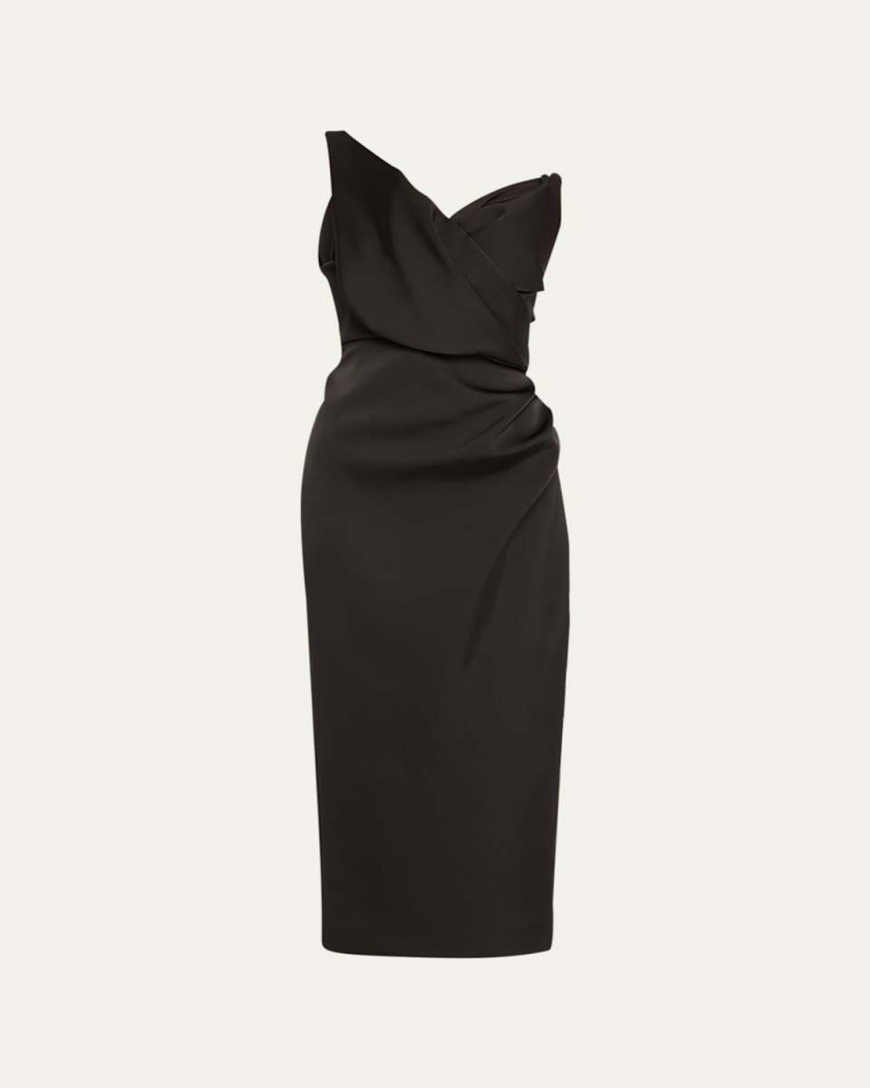 Edan One-Shoulder Ruched Crepe Midi Dress