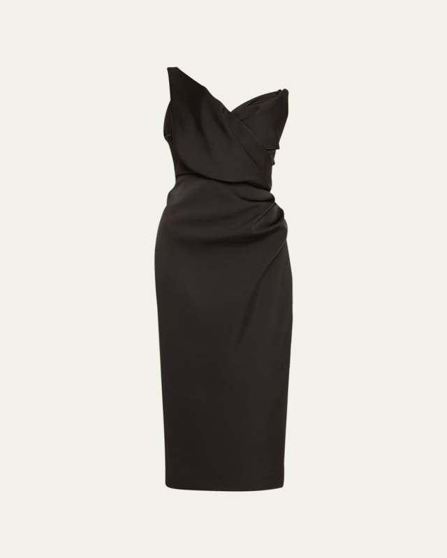 Edan One-Shoulder Ruched Crepe Midi Dress