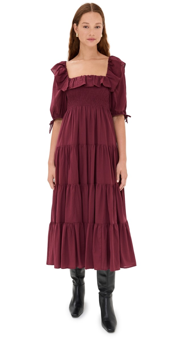 Hill House Home The Corinne Nap Dress Burgundy Shadow Stripe