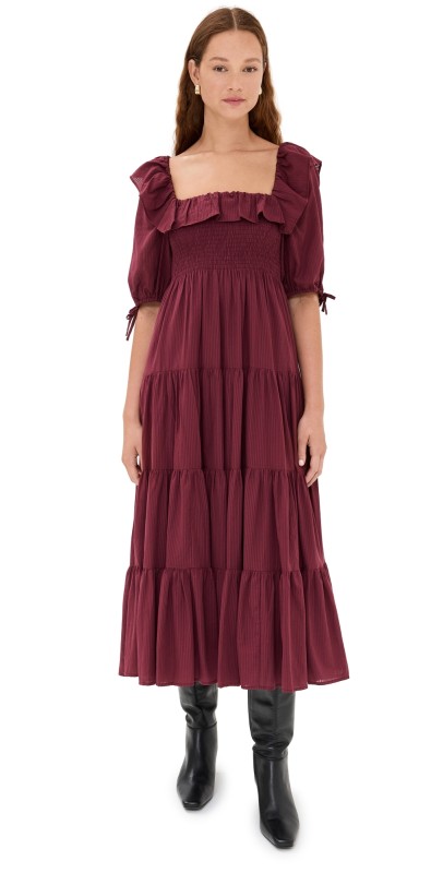 Hill House Home The Corinne Nap Dress Burgundy Shadow Stripe