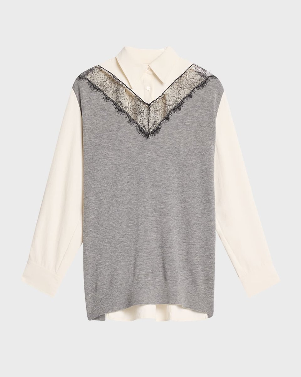 Long-Sleeve Combo Lace Shirt