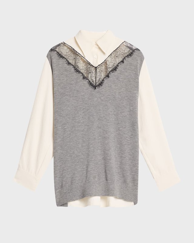 Long-Sleeve Combo Lace Shirt