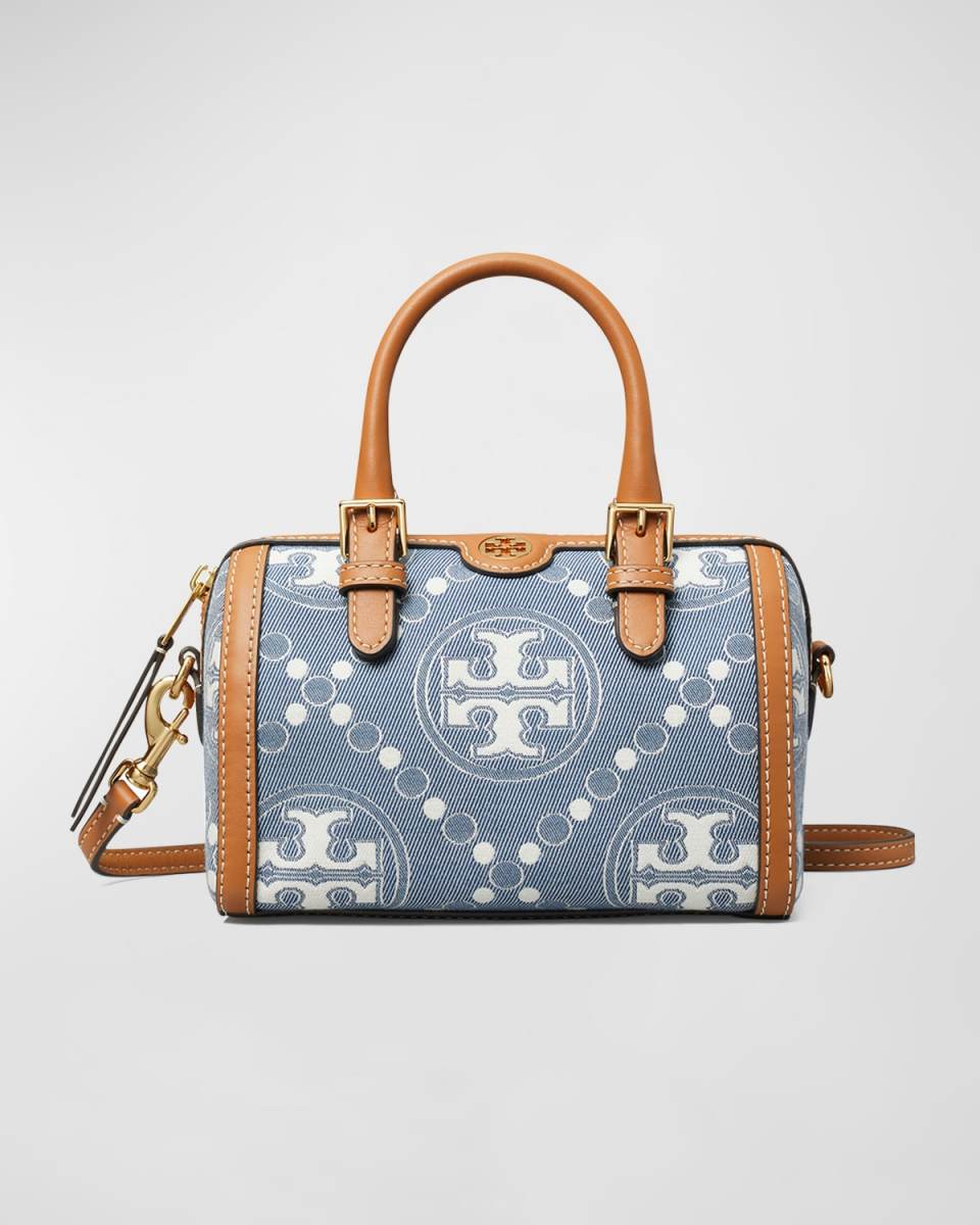 T Monogram Petite Denim Barrel Top-Handle Bag