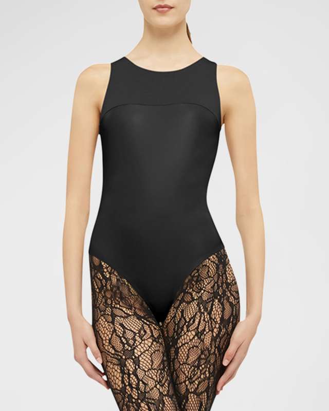 Sleeveless Vegan Leather Thong Bodysuit