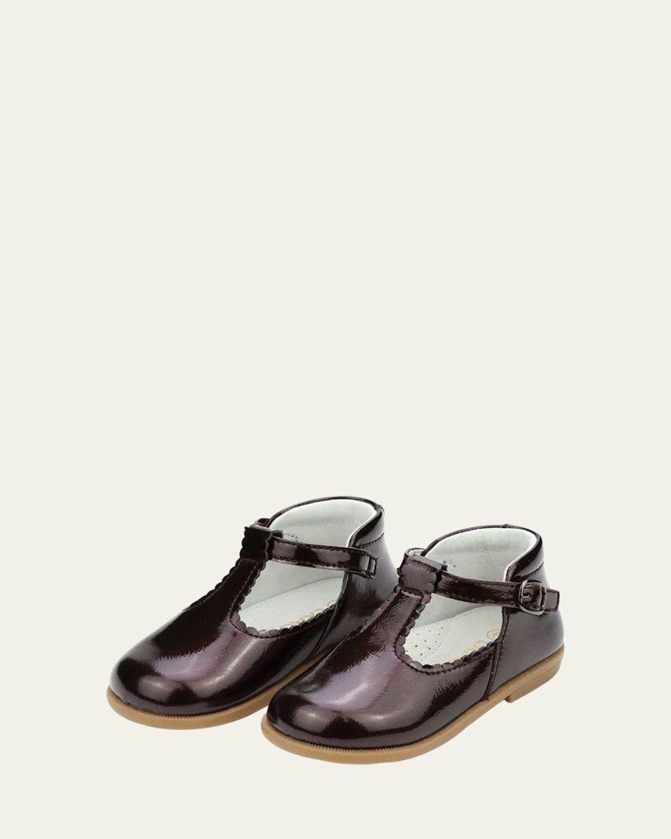 Girl's Louise Scalloped Leather T-Strap Mary Jane Flats, Baby/Toddler