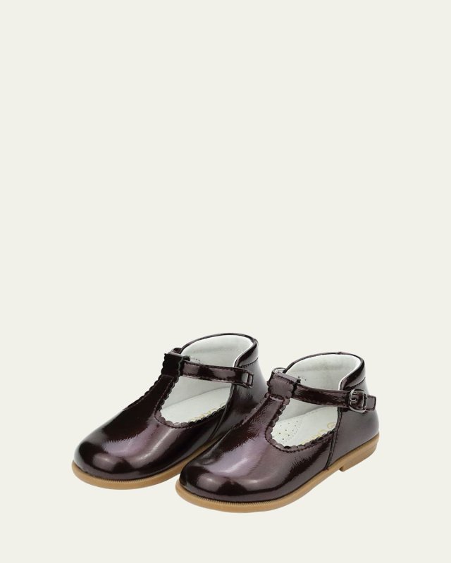 Girl's Louise Scalloped Leather T-Strap Mary Jane Flats, Baby/Toddler