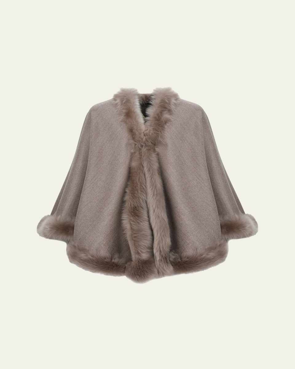 Wool and Cashmere Cape with Merinillo Shearling Lamb Trim