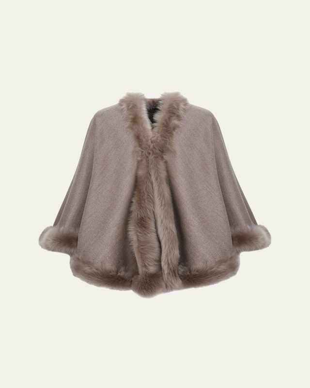 Wool and Cashmere Cape with Merinillo Shearling Lamb Trim