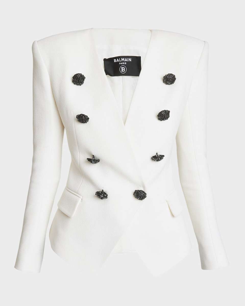 Collarless Blazer Jacket with Rose Buttons