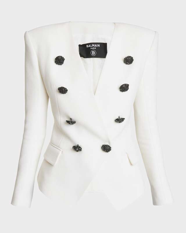 Collarless Blazer Jacket with Rose Buttons