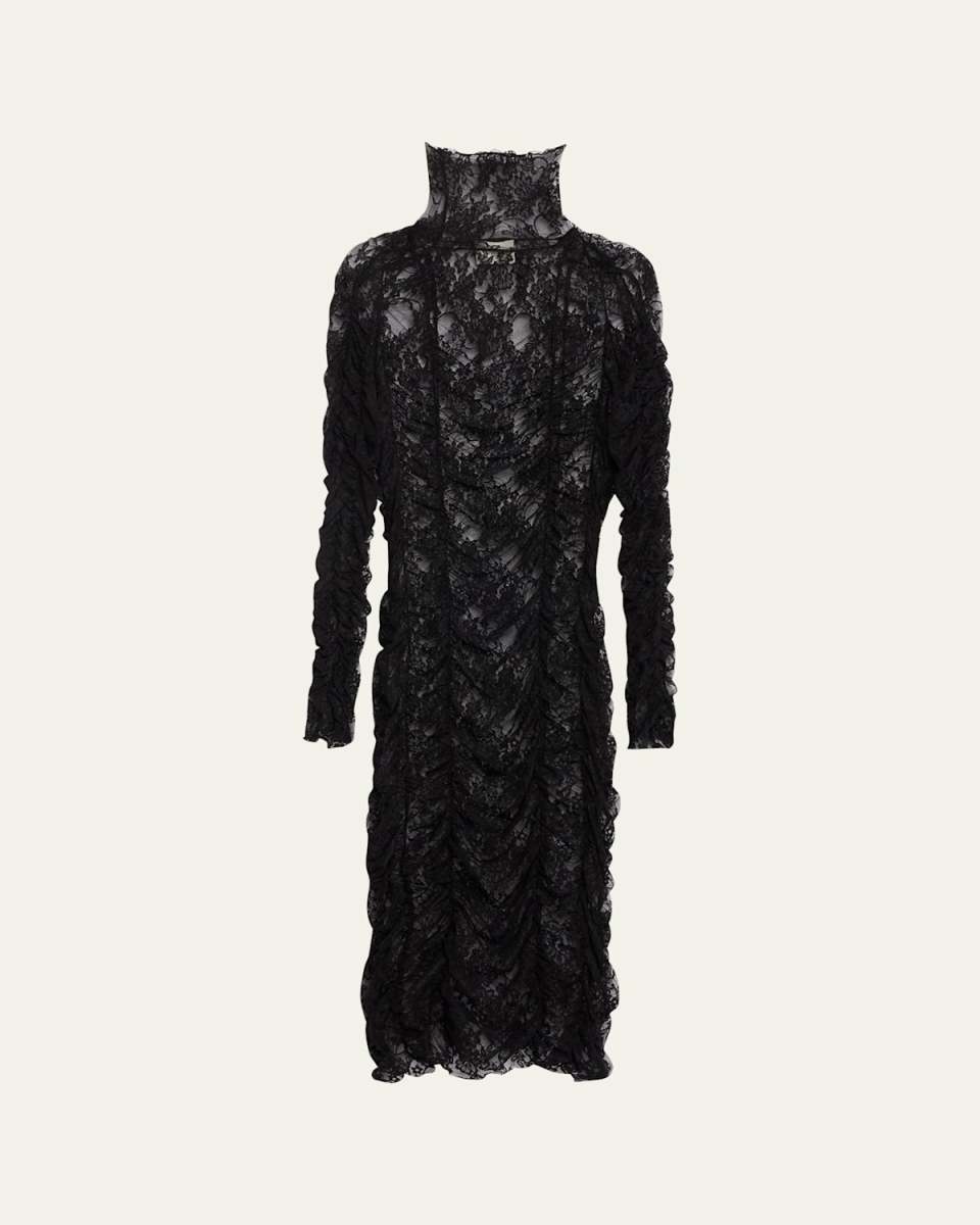 Ruched Lace Midi Dress
