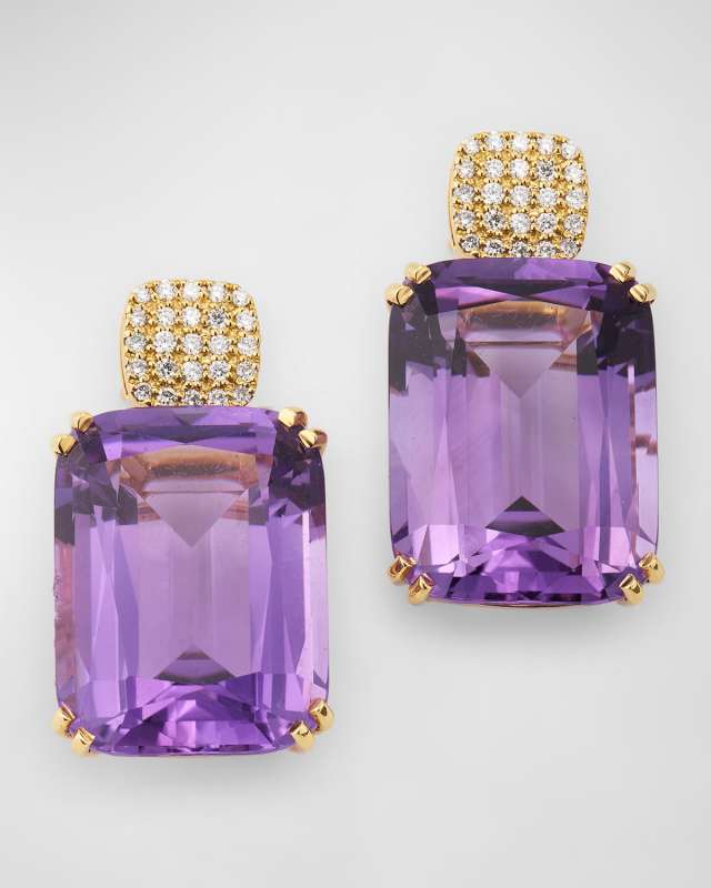 Gossip Amethyst Cushion Earrings with Diamonds