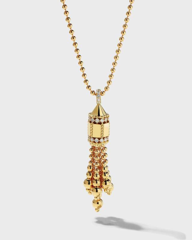 18K Yellow Gold Short Deco Tassel Necklace