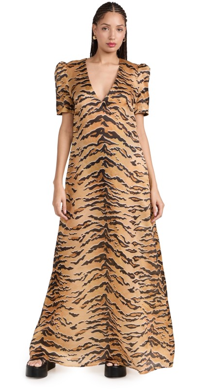 Zimmermann Matchmaker Short Sleeve Maxi Dress Tan Tiger