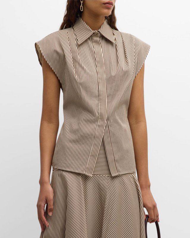 The Gabi Button-Front Shirt with Pleated Shoulder Detail