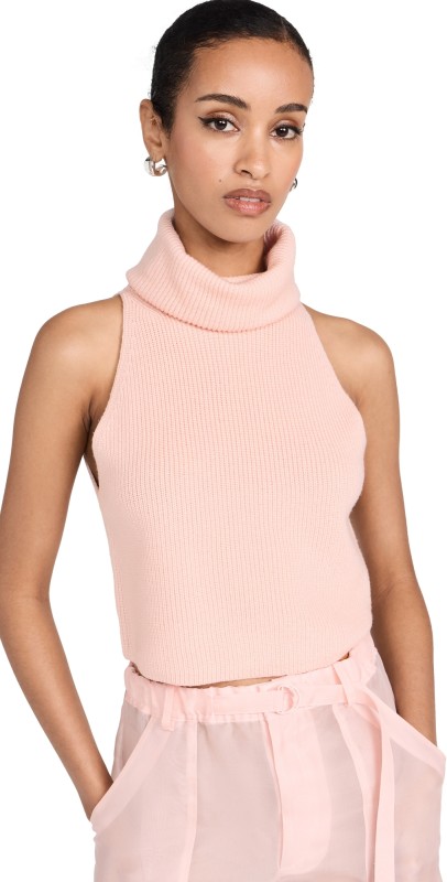 LAPOINTE Merino Wool Turtleneck Tankight Pink