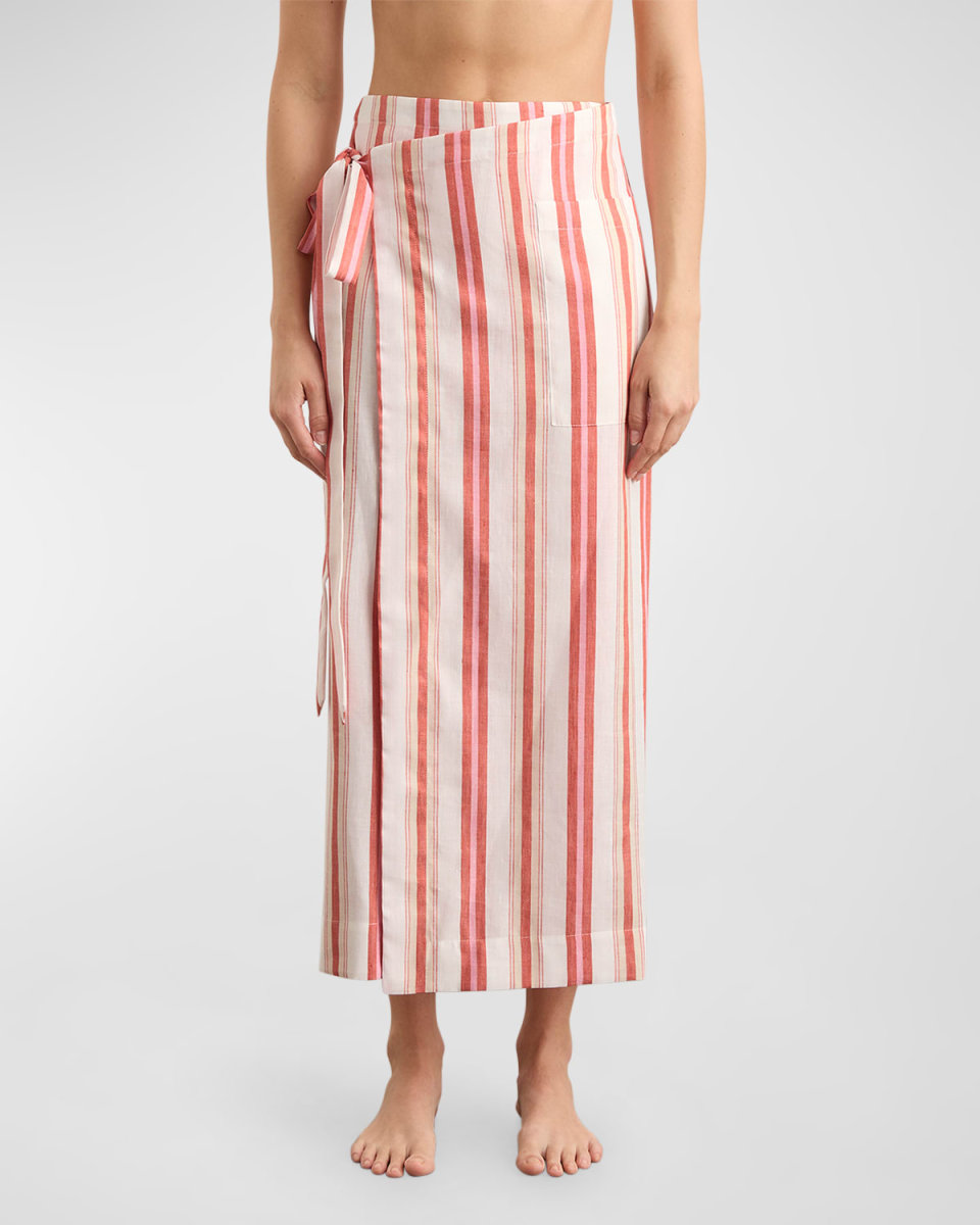 Arezzo Organic Linen Cotton Stripe Maxi Wrap Skirt