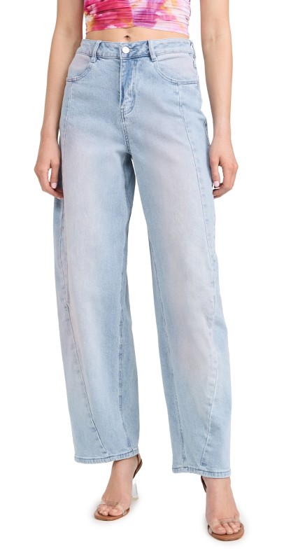 AFRM Archer Seamed Wide Leg Jeans Blue Pink Denim Wash